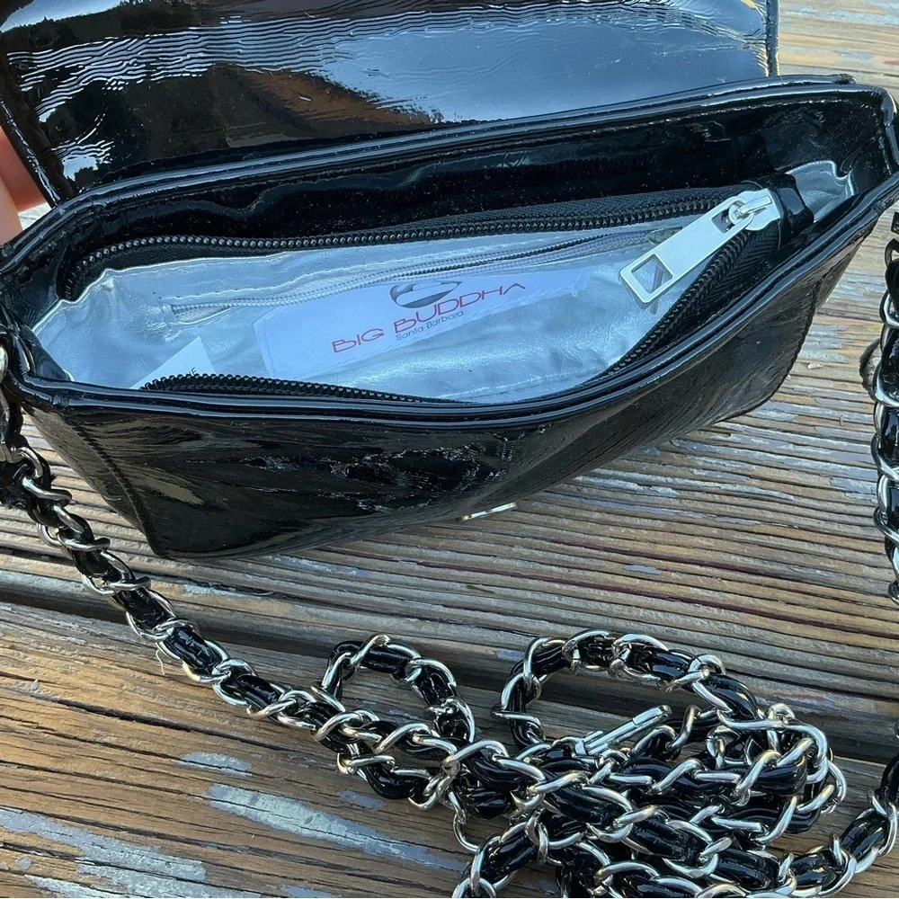 Big Buddha Black Chevron Patent Leather Crossbody/Shoulder Black Bag Chain Strap